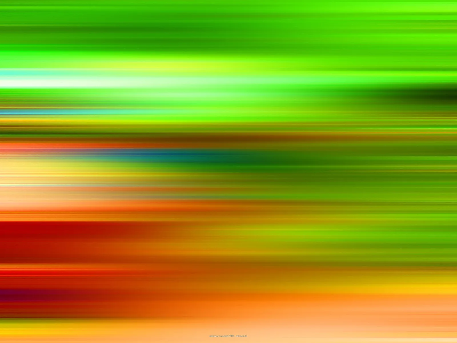 Abstrakte horizontale Schlieren in Grün, Gelb, Orange und Rot mit einem blauen Streifen in der Mitte