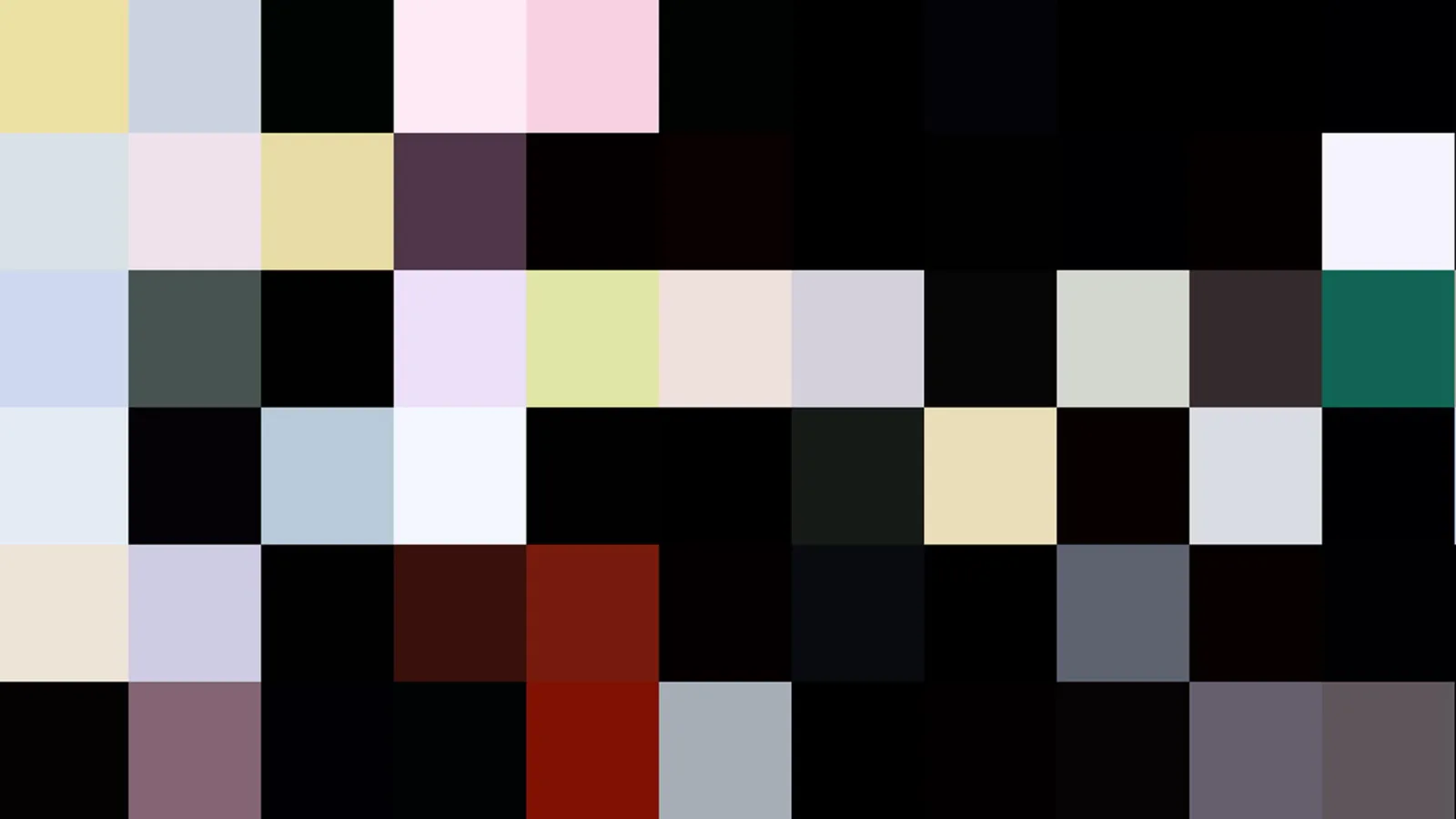 Raster aus farbigen Quadraten in Pastelltönen, Weiß, Schwarz und einzelnen Rottönen.