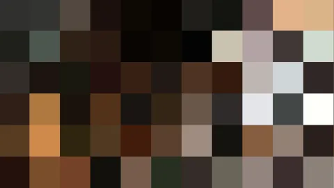 Raster aus quadratischen Farbfeldern in Braun-, Schwarz-, Beige- und Weißtönen, verteilt auf sechs Zeilen und zehn Spalten.