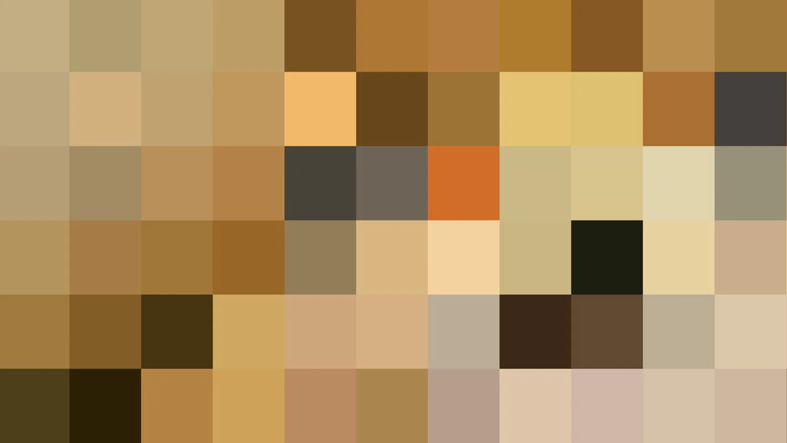 Quadratisches Pixelraster aus 12 Spalten und 6 Zeilen in Beige, Ocker, Braun und Schwarz, ohne erkennbares Motiv.