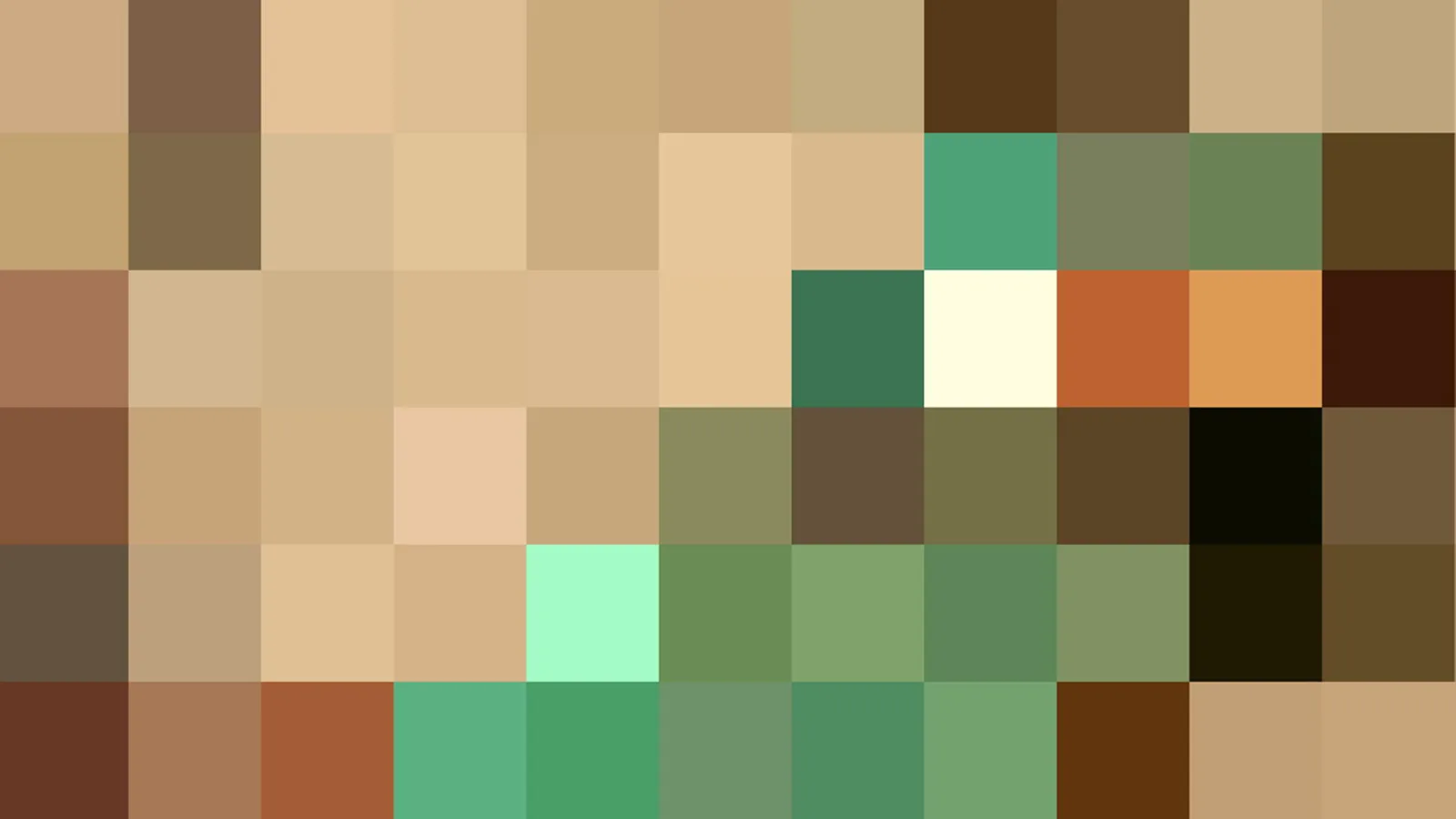 Raster aus quadratischen Farbfeldern in Beige, Braun, Grün, Mint und Schwarz.