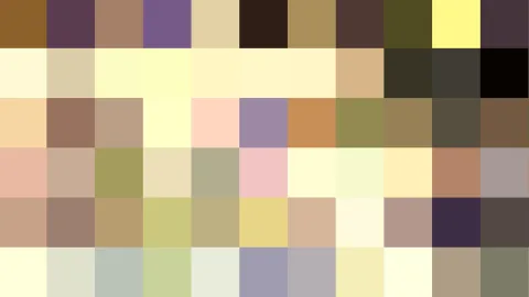 Quadratisches Mosaik aus Pastellfarben in Zeilen und Spalten, von Beige und Gelb über Rosa und Olivgrün bis zu Lila und Schwarz.