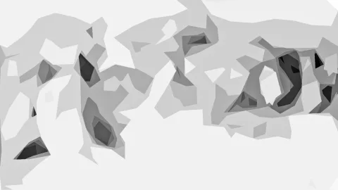 Abstrakte graue Flächen aus Polygonen mit dunklen Vertiefungen auf hellem Grund.
