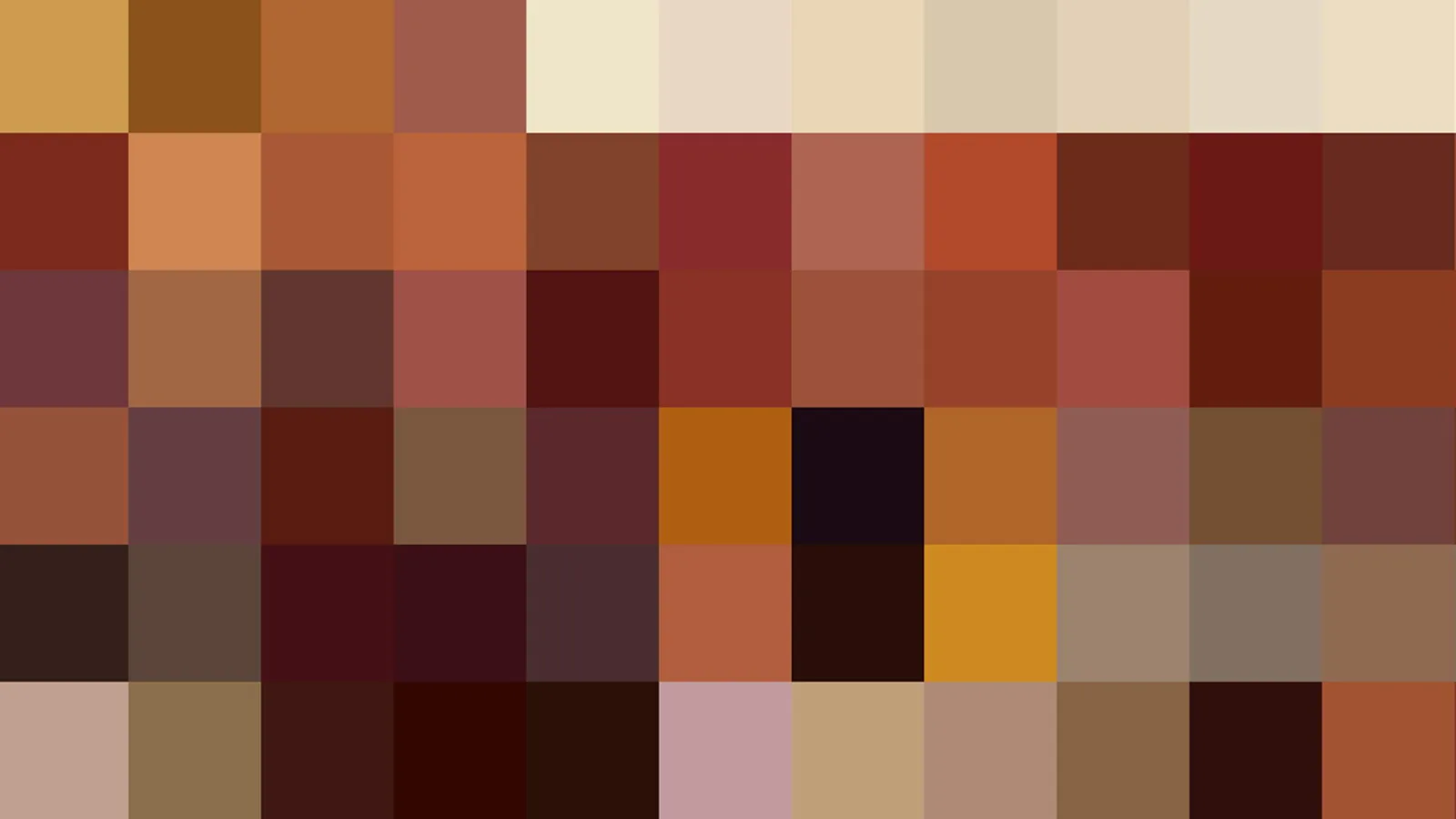 Pixelmosaik aus farbigen Quadraten in Beige-, Braun- und Rottönen.