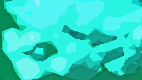 Abstrakte Komposition aus türkisen, mintgrünen und dunkelgrünen Polygonflächen mit kleinen Schattenformen.