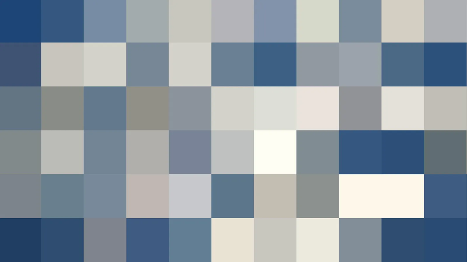 Ein Raster aus quadratischen Kacheln in Blau-, Grau- und Cremetönen, die sich zu einer abstrakten Mosaikfläche fügen.