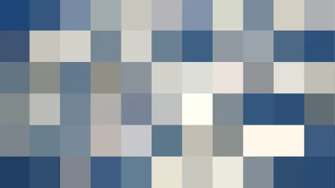 Ein Raster aus quadratischen Kacheln in Blau-, Grau- und Cremetönen, die sich zu einer abstrakten Mosaikfläche fügen.