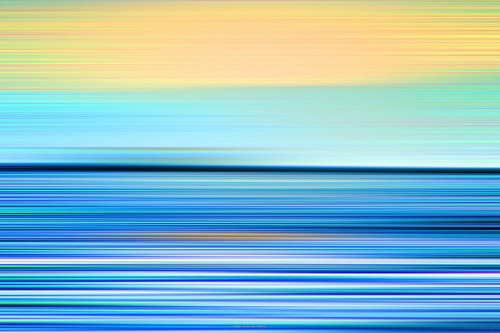 Horizontale, verwischte Streifen in Gelb, Türkis und Blau, oben warm, unten dunkelblau.