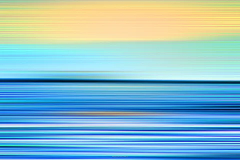 Horizontale, verwischte Streifen in Gelb, Türkis und Blau, oben warm, unten dunkelblau.