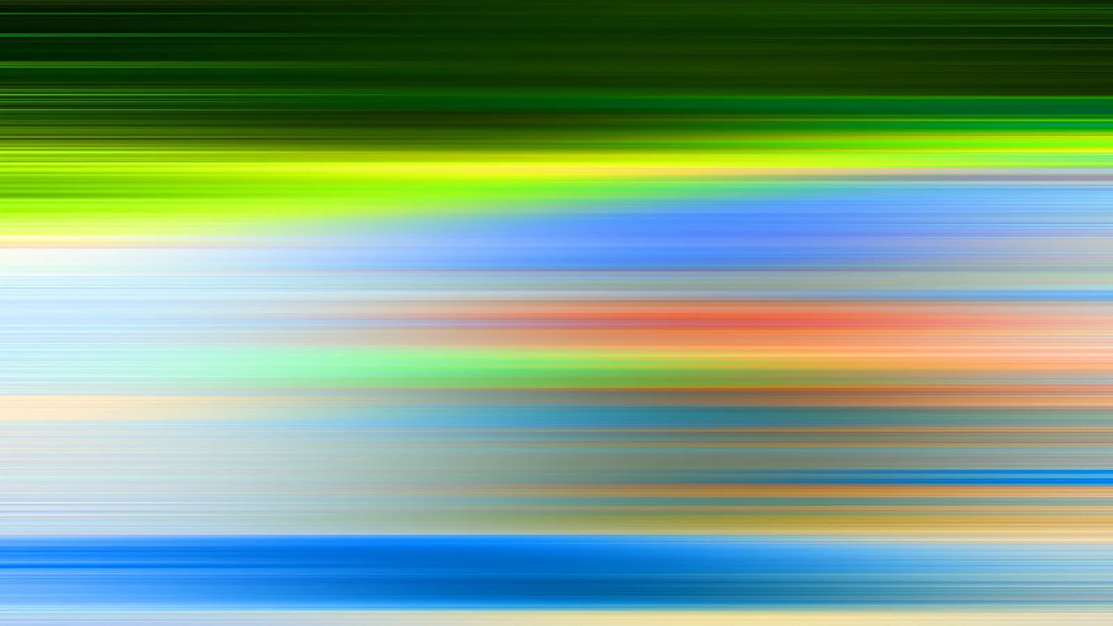 Horizontale, verwischte Streifen in Grün, Gelb, Blau, Orange und Weiß, die von links nach rechts ineinanderlaufen.