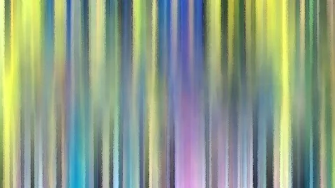 Abstrakte Komposition aus senkrechten, weich verlaufenden Streifen in Gelb, Grün, Blau, Violett und Rosa mit malerischer Textur.