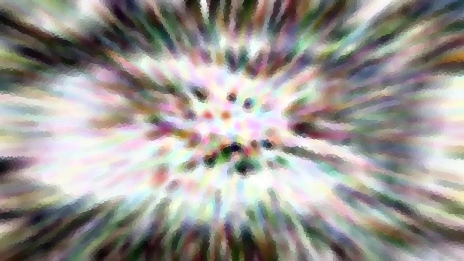 Abstrakte Explosion aus bunten, pastellfarbenen Streifen, die von einem dunklen Zentrum radial nach außen strahlen.
