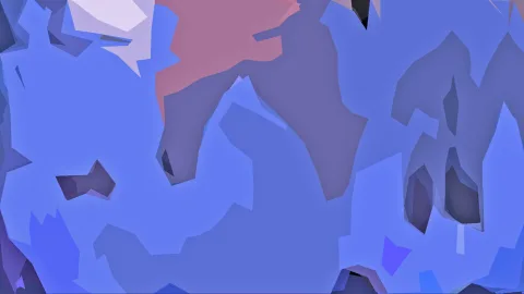 Abstrakte Komposition aus blauen und violetten Flächen mit einem rosafarbenen Feld im oberen Bereich.