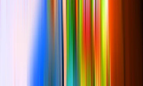 Vertikale, verwischte Farbstreifen in Blau, Grün, Gelb, Rot und Orange auf hellem Grund links und dunklem Braun rechts.