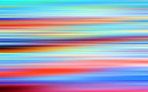 Abstrakte Komposition aus horizontalen, unscharf verlaufenden Streifen in Blau, Rot, Orange, Gelb und Pink