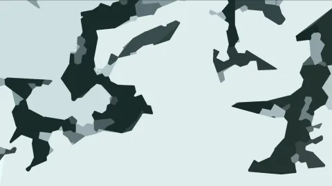 Abstraktes Muster aus dunkelgrünen, grauen und hellen Flächen mit zackigen Rändern auf hellblaugrauem Hintergrund.