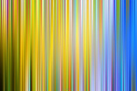 Abstrakte vertikale Streifen in Gelb, Grün, Orange und Blau, die von links nach rechts von warmen zu kühlen Farben übergehen.