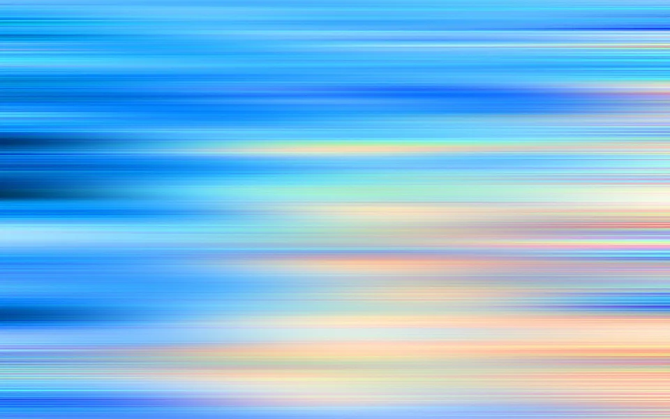 Abstrakte horizontale Streifen in Blau, Türkis und Pastellgelb, die von links nach rechts verwischen.
