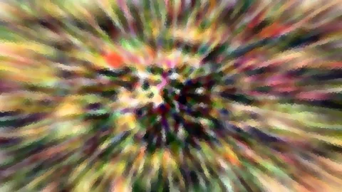 Abstraktes Bild mit bunten, pixelig verwischten Streifen, die von einer dunklen Mitte radial nach außen laufen.