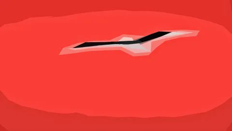 Abstrakte Komposition in Rot mit einer schwarz-weißen, flügelartigen Form in der oberen Bildmitte