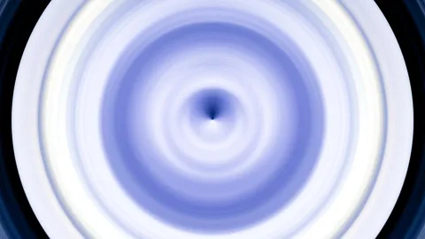 Konzentrische blaue und weiße Kreise, die von einem dunklen Punkt in der Mitte nach außen wirbeln, mit dunklem Rand an den Ecken.