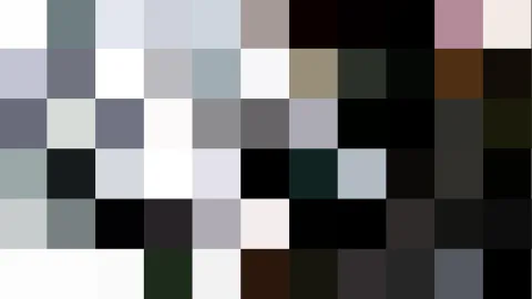Abstraktes Mosaik aus grauen, schwarzen und weißen Feldern, dazwischen einzelne rosa, braune und dunkelgrüne Töne.
