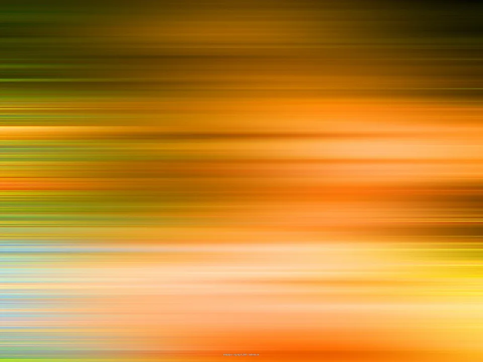 Abstrakte horizontale Streifen in Orange, Gelb und Grün, die von dunklen Rändern oben zu hellen Tönen unten verlaufen und wie Bewegungsunschärfe wirken.