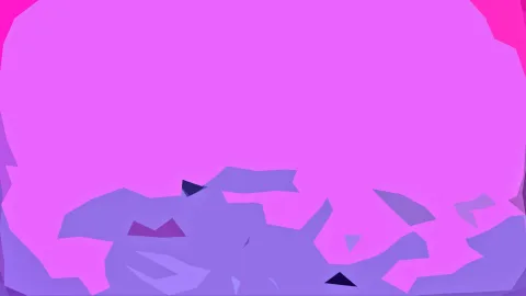 Abstrakte Komposition mit einer großen rosafarbenen Fläche oben und violetten, kantigen Formen am unteren Rand.