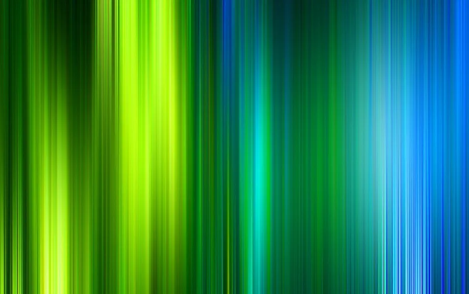 Abstrakter Hintergrund aus vertikalen Streifen, die von Grün über Gelbgrün bis zu Blau und Türkis verlaufen, mit weichen Lichtbahnen und dunklen Randbereichen.