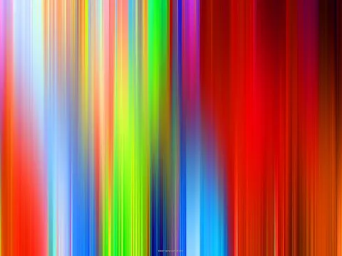 Abstraktes Bild aus senkrechten, verwischten Streifen in Regenbogenfarben, links von Grün und Blau, rechts von Rot dominiert.