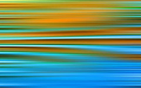Horizontal verwischte Streifen in Orange, Gelb, Türkis und Blau, die von oben nach unten dichter und kühler werden.