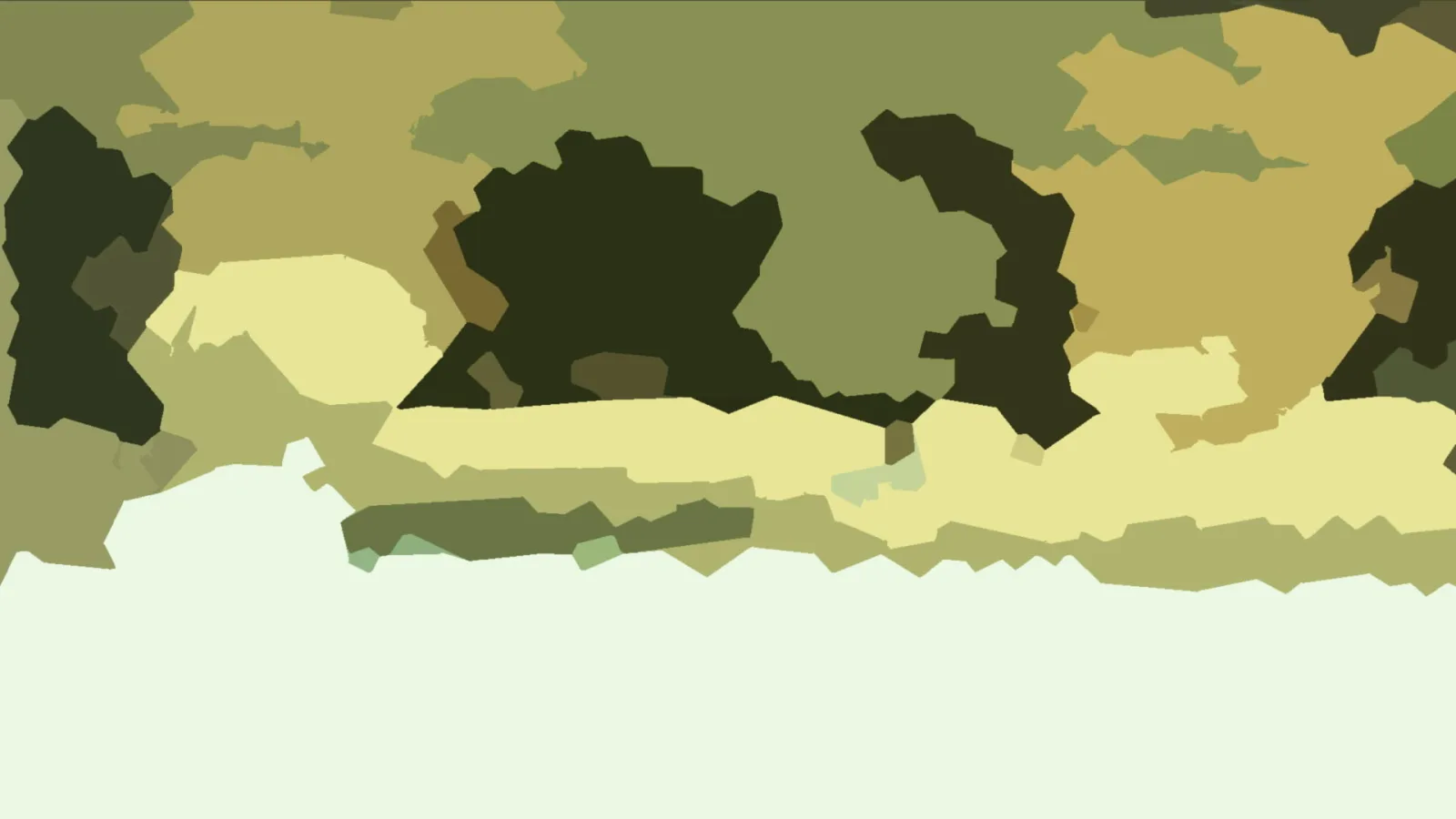 Abstraktes Bild aus unregelmäßigen Flächen in Oliv, Dunkelgrün, Beige und Hellgrün, unten in blassem Mint.