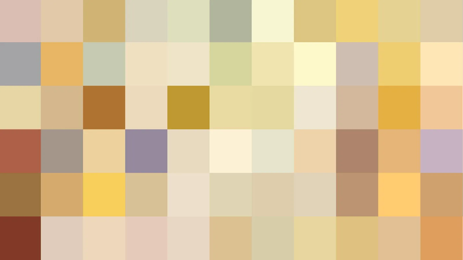 Quadratisches Mosaik aus Gelb-, Ocker-, Beige- und Brauntönen mit einzelnen grauen und lila Feldern.
