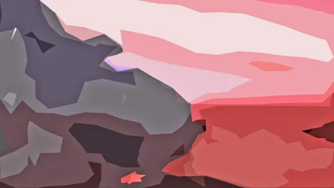 Abstrakte Komposition aus rosa, roten, grauen und dunkelvioletten Flächen mit scharfen, kantigen Formen.