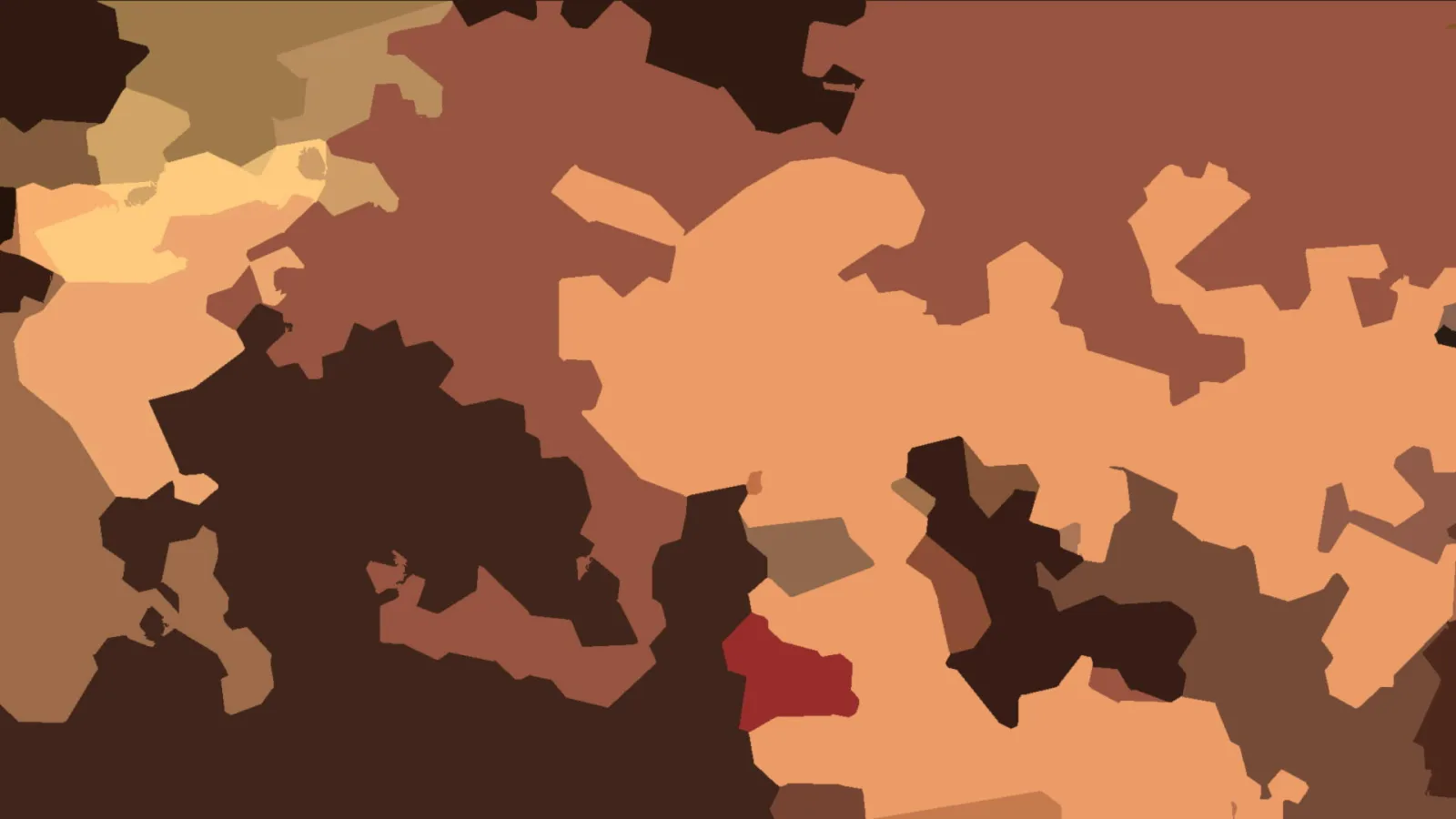Abstrakte Komposition aus braunen, orangen und roten Flächen mit organisch geformten Rändern.
