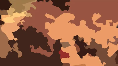 Abstrakte Komposition aus braunen, orangen und roten Flächen mit organisch geformten Rändern.