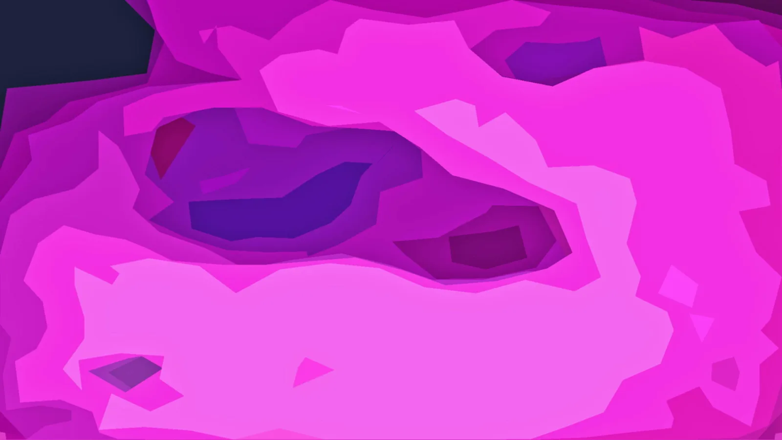 Abstrakte Komposition aus magentafarbenen und pinken Flächen mit violetten Partien und einer dunkelblauen Ecke oben links.