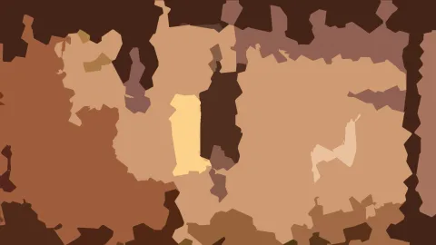 Abstrakte Komposition aus braunen, beigen und goldgelben polygonalen Flächen.