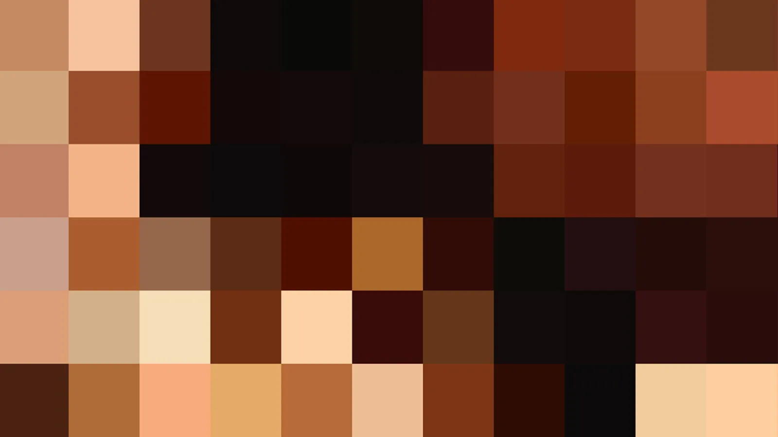 Rasterfläche aus quadratischen Pixelblöcken in Braun, Ocker, Beige und Schwarz, angeordnet in sechs Reihen.