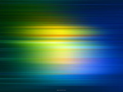 Abstrakte Komposition aus horizontal verwischten Linien in Grün, Gelb, Hellblau und Dunkelblau, mit hellem Lichtband in der Bildmitte.
