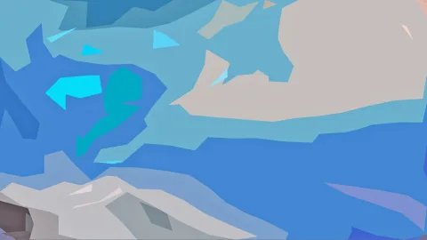 Abstrakte Komposition aus kantigen blauen, türkisen und grauen Flächen mit einzelnen hellen Akzenten.