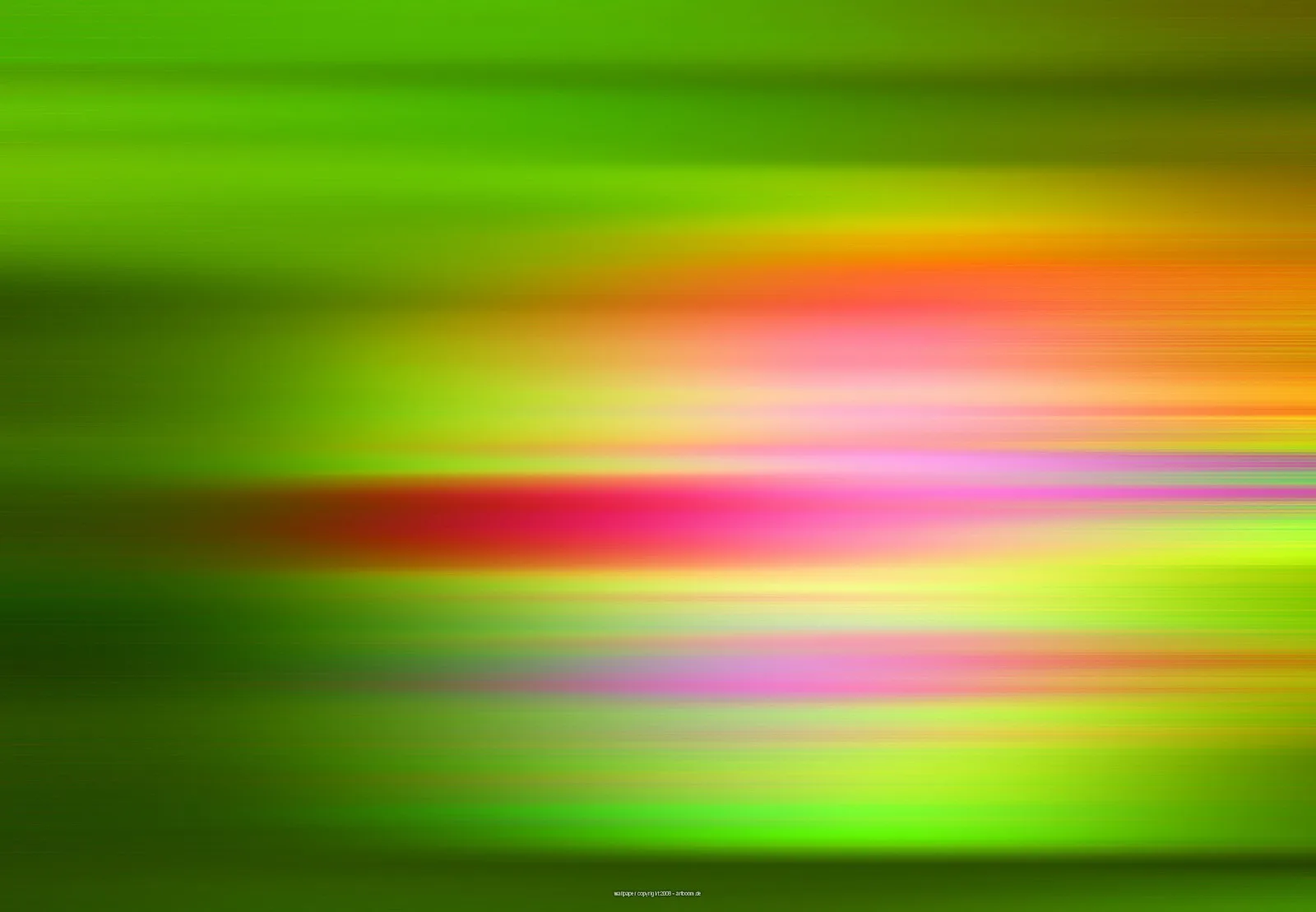 Horizontale Streifen aus verwischten Farben: oben und unten dominiert Grün, in der Mitte leuchtet ein roter und pinker Streifen, rechts gehen die Farben in Orange und Gelb über.