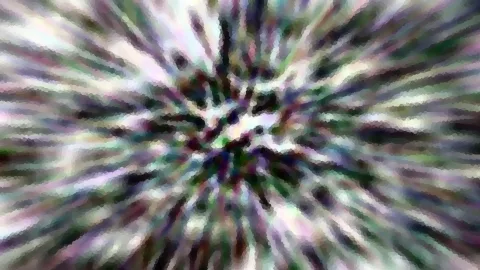 Abstrakte, stark verwischte und verpixelte Farbstreifen laufen radial von der Bildmitte nach außen.