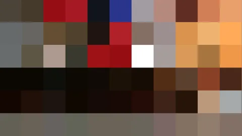 Raster aus farbigen Quadraten in Rot, Blau, Braun, Orange, Grau und Schwarz.