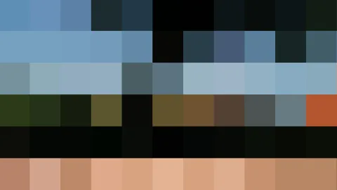 Raster aus farbigen Feldern in sechs Reihen: oben Blau und Dunkelblau, darunter helle Grau- und Blautöne, dann Grün, Schwarz und eine Reihe Beige- und Hautfarben.