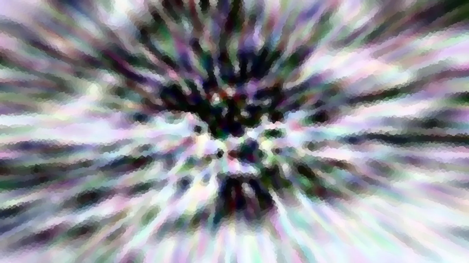 Abstraktes Bild mit radial verlaufenden Schlieren in Pastellfarben, dunkles Zentrum, pixeliger Look.