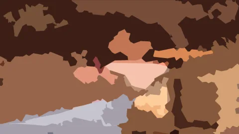 Abstrakte Komposition aus braunen, rosa und grauen Flächen mit einem hellen rosafarbenen Dreieck in der Mitte.