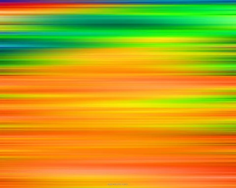 Abstrakte Komposition aus horizontalen, verwischten Streifen in Grün, Gelb, Orange und Rot, oben dunkler Grünton, unten warmes Orange.