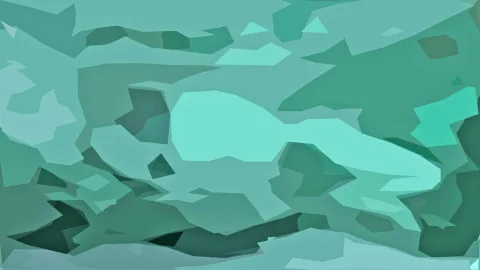 Abstrakte Komposition aus unregelmäßigen türkisen und grünen Flächen, in der Mitte eine helle, fast leuchtende Form.