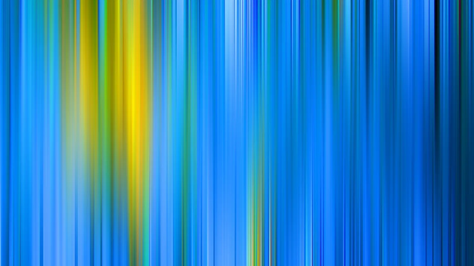 Abstrakte vertikale Streifen in Blau, Türkis und Grün mit einem leuchtend gelben Bereich links der Mitte, die Ränder verwischen zu weichen Farbverläufen.